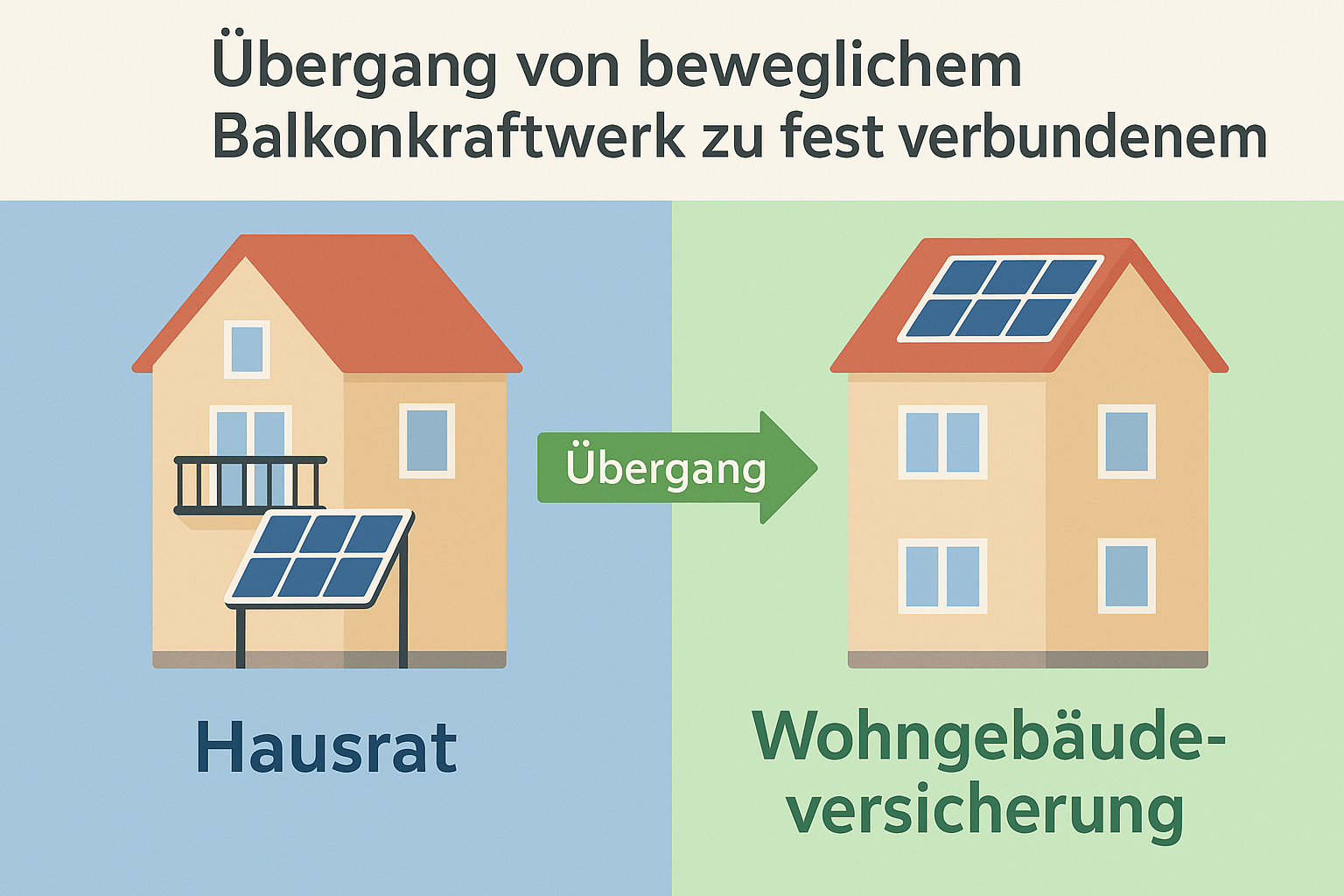 Grafik: Übergang von beweglichem Balkonkraftwerk (Hausrat) zu fest verbundener Anlage (Wohngebäudeversicherung)