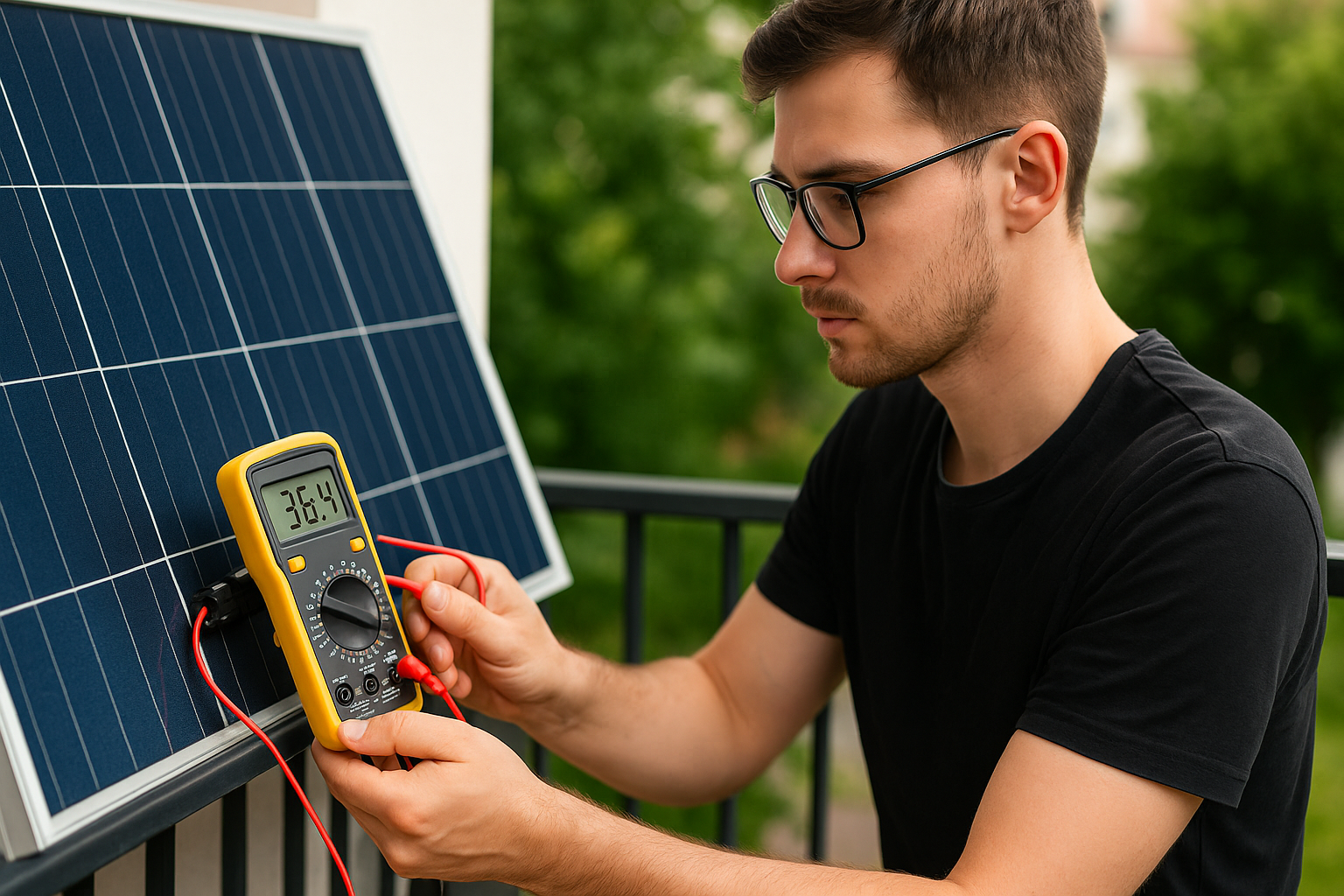 Spannungsmessung am Solarmodul mit Multimeter